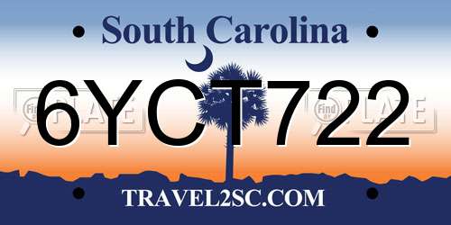 6YCT722 South Carolina License Plate