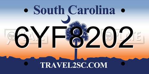 6YF8202 South Carolina License Plate