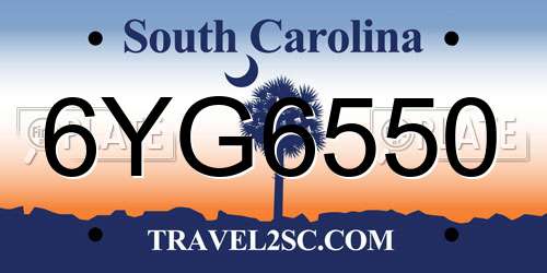 6YG6550 South Carolina License Plate