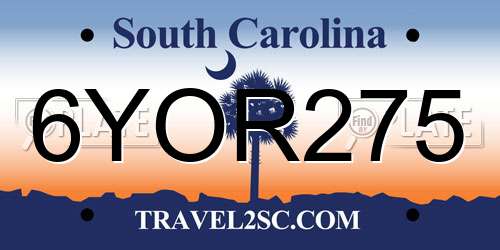 6YOR275 South Carolina License Plate