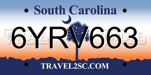 6YRV663 South Carolina License Plate