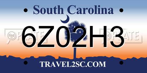 6Z02H3 South Carolina License Plate