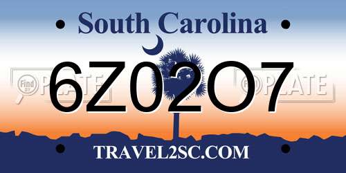 6Z02O7 South Carolina License Plate