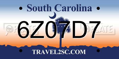 6Z07D7 South Carolina License Plate