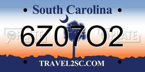6Z07O2 South Carolina License Plate