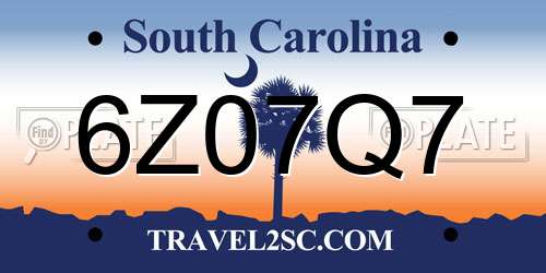 6Z07Q7 South Carolina License Plate