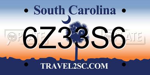 6Z33S6 South Carolina License Plate