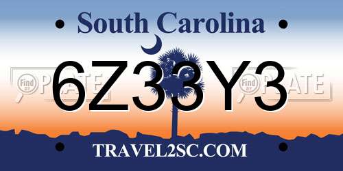 6Z33Y3 South Carolina License Plate
