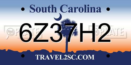 6Z37H2 South Carolina License Plate