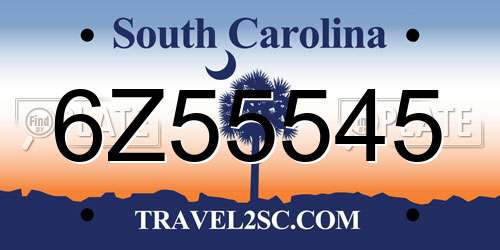 6Z55545 South Carolina License Plate