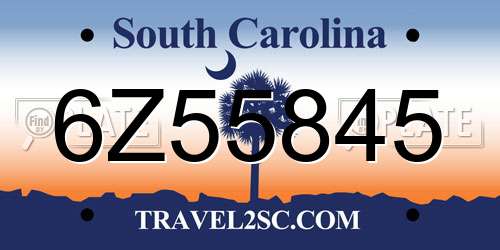 6Z55845 South Carolina License Plate