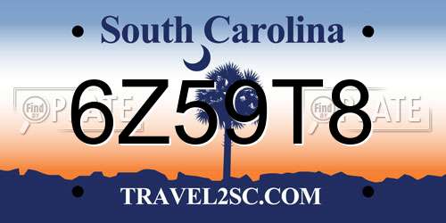 6Z59T8 South Carolina License Plate
