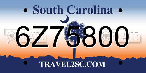 6Z75800 South Carolina License Plate