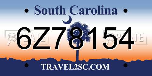 6Z78154 South Carolina License Plate