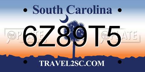6Z89T5 South Carolina License Plate