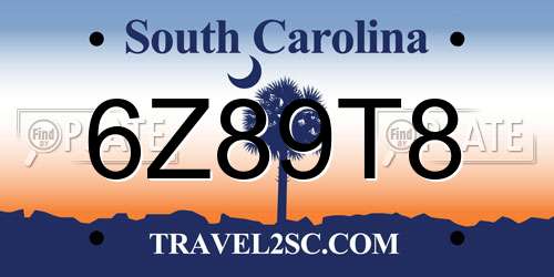 6Z89T8 South Carolina License Plate