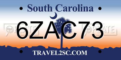 6ZAC73 South Carolina License Plate