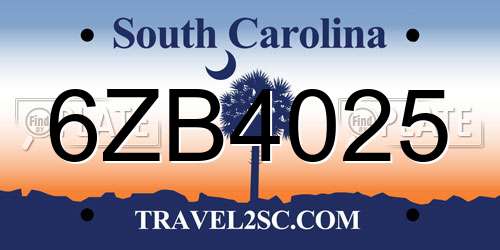 6ZB4025 South Carolina License Plate