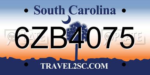 6ZB4075 South Carolina License Plate