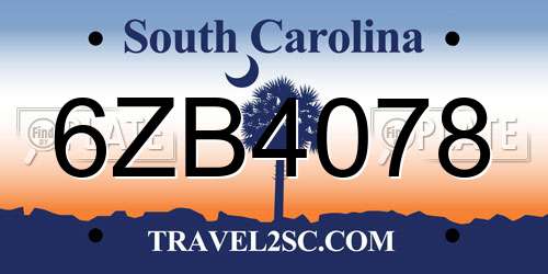6ZB4078 South Carolina License Plate