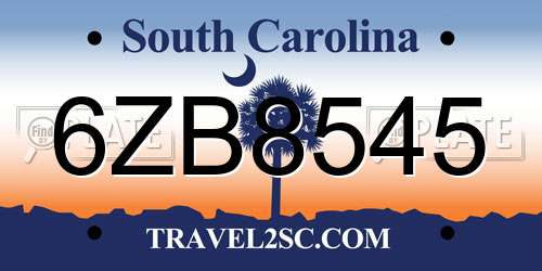 6ZB8545 South Carolina License Plate
