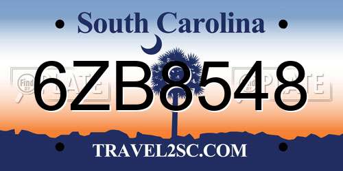 6ZB8548 South Carolina License Plate