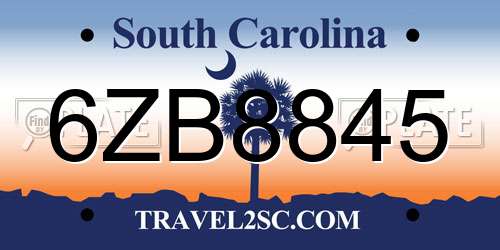 6ZB8845 South Carolina License Plate