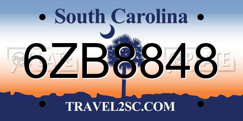 6ZB8848 South Carolina License Plate