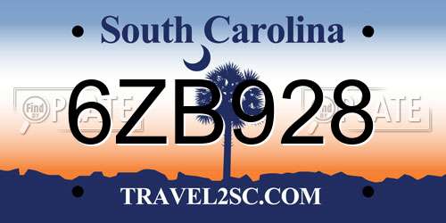 6ZB928 South Carolina License Plate