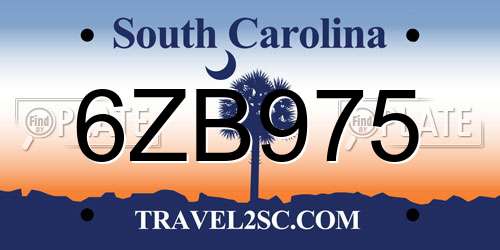 6ZB975 South Carolina License Plate