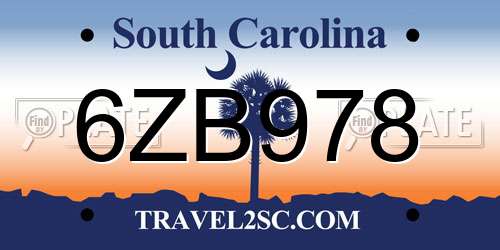 6ZB978 South Carolina License Plate