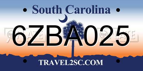 6ZBA025 South Carolina License Plate