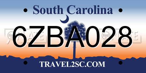 6ZBA028 South Carolina License Plate