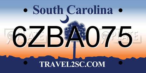 6ZBA075 South Carolina License Plate