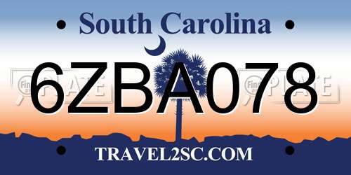 6ZBA078 South Carolina License Plate