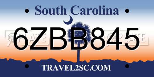 6ZBB845 South Carolina License Plate