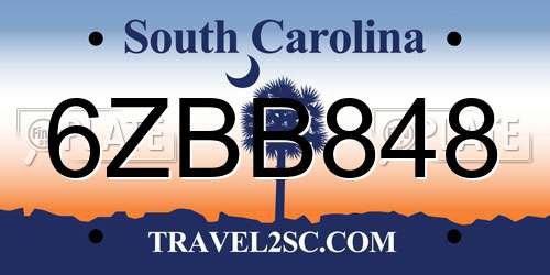 6ZBB848 South Carolina License Plate