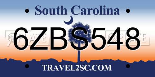 6ZBS548 South Carolina License Plate