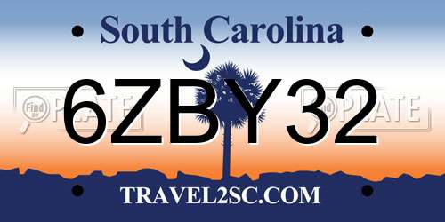 6ZBY32 South Carolina License Plate