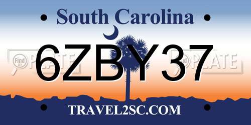 6ZBY37 South Carolina License Plate