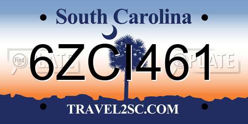 6ZCI461 South Carolina License Plate