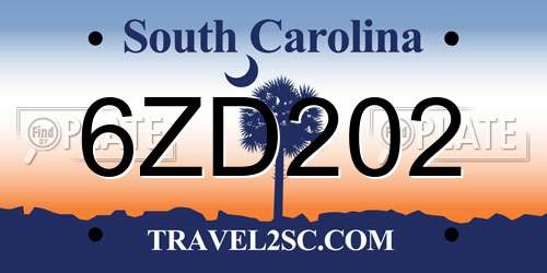 6ZD202 South Carolina License Plate