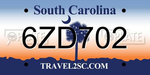 6ZD702 South Carolina License Plate