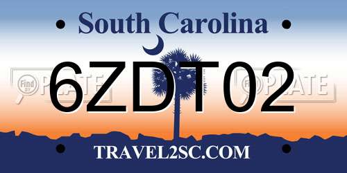 6ZDT02 South Carolina License Plate