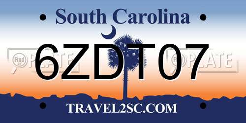 6ZDT07 South Carolina License Plate