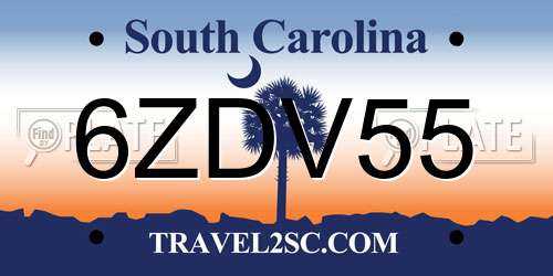 6ZDV55 South Carolina License Plate