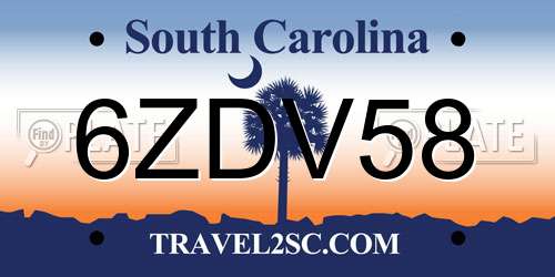6ZDV58 South Carolina License Plate