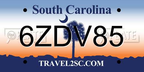 6ZDV85 South Carolina License Plate