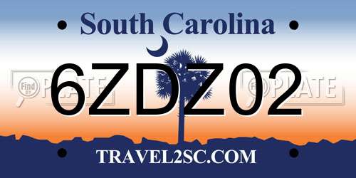 6ZDZ02 South Carolina License Plate