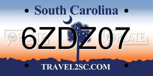 6ZDZ07 South Carolina License Plate